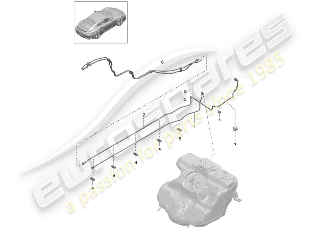 porsche 2016 (991-1 turbo) fuel line front fuel supply system part diagram