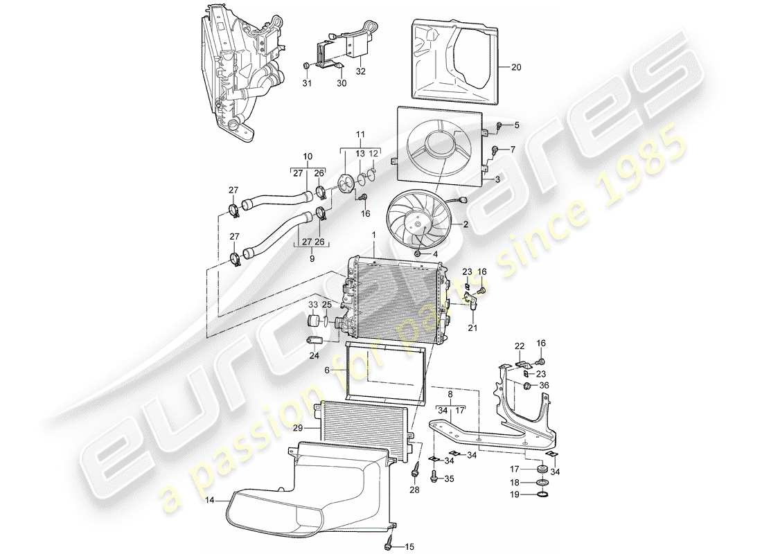 porsche 2006 (987 boxster) coolant cooling system 3 parts diagram