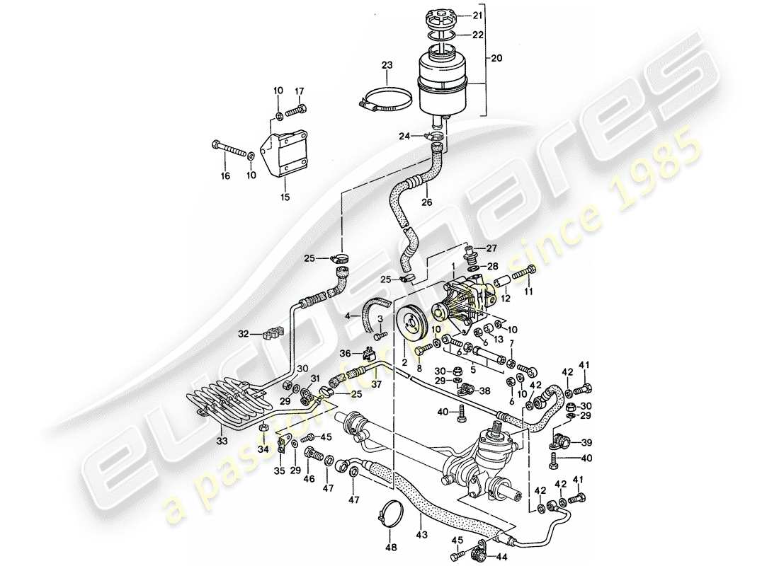 porsche 1994 (968) power steering - power steering pump - lines part diagram