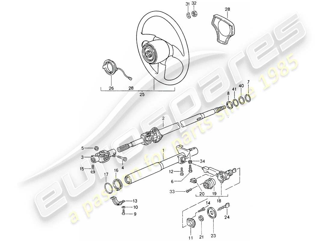 porsche 1996 (993) steering protective pipe - intermediate steering shaft - steering wheels part diagram