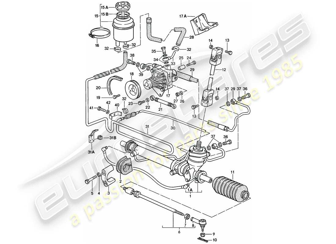 porsche 944 (1983) power steering - steering gear - power steering pump - lines parts diagram