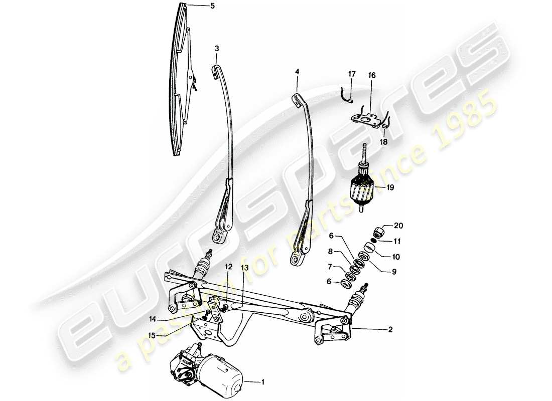 porsche 1973 (914) windscreen wiper system part diagram
