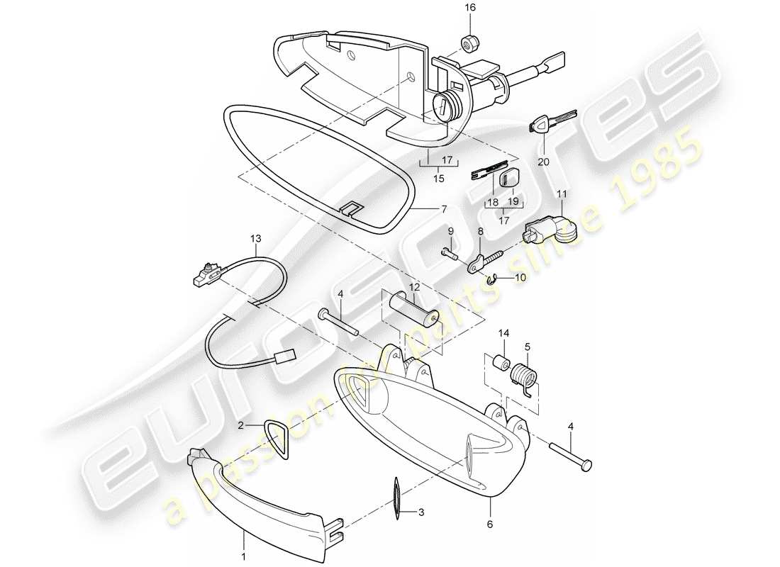 porsche 997 t/gt2 (2007) door handle parts diagram