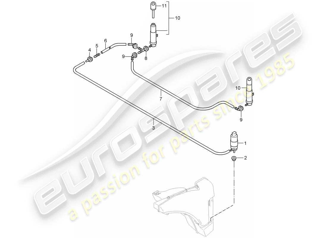 porsche 997 t/gt2 (2007) headlight washer system parts diagram