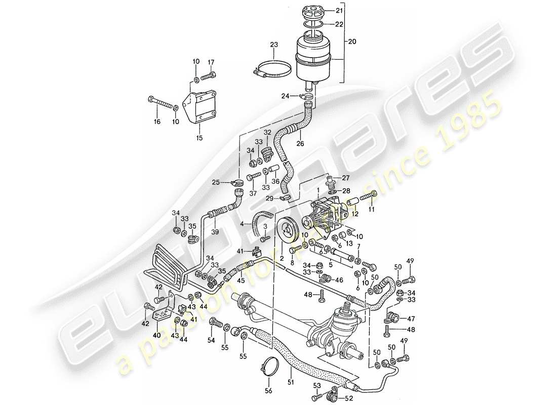porsche 1989 (944) power steering - power steering pump - lines parts diagram