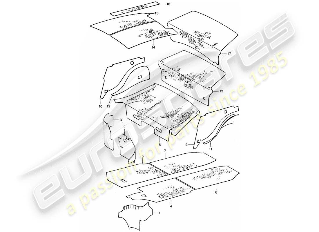 porsche 911 (1975) body shell - sound absorbers part diagram