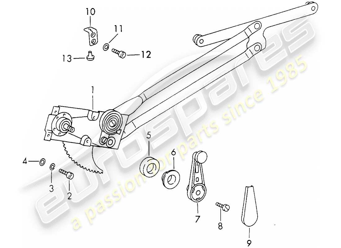 porsche 1972 (911) window regulator - mechanical part diagram