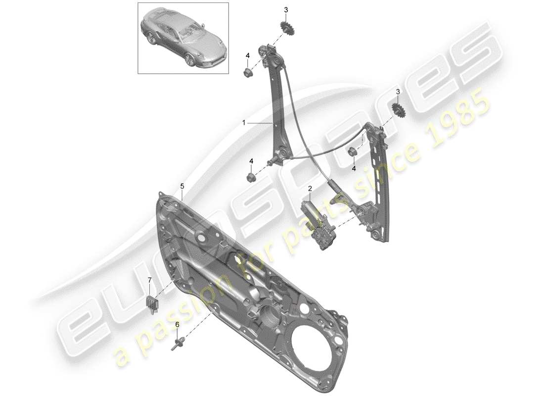 porsche 991 turbo (2014) window regulator parts diagram