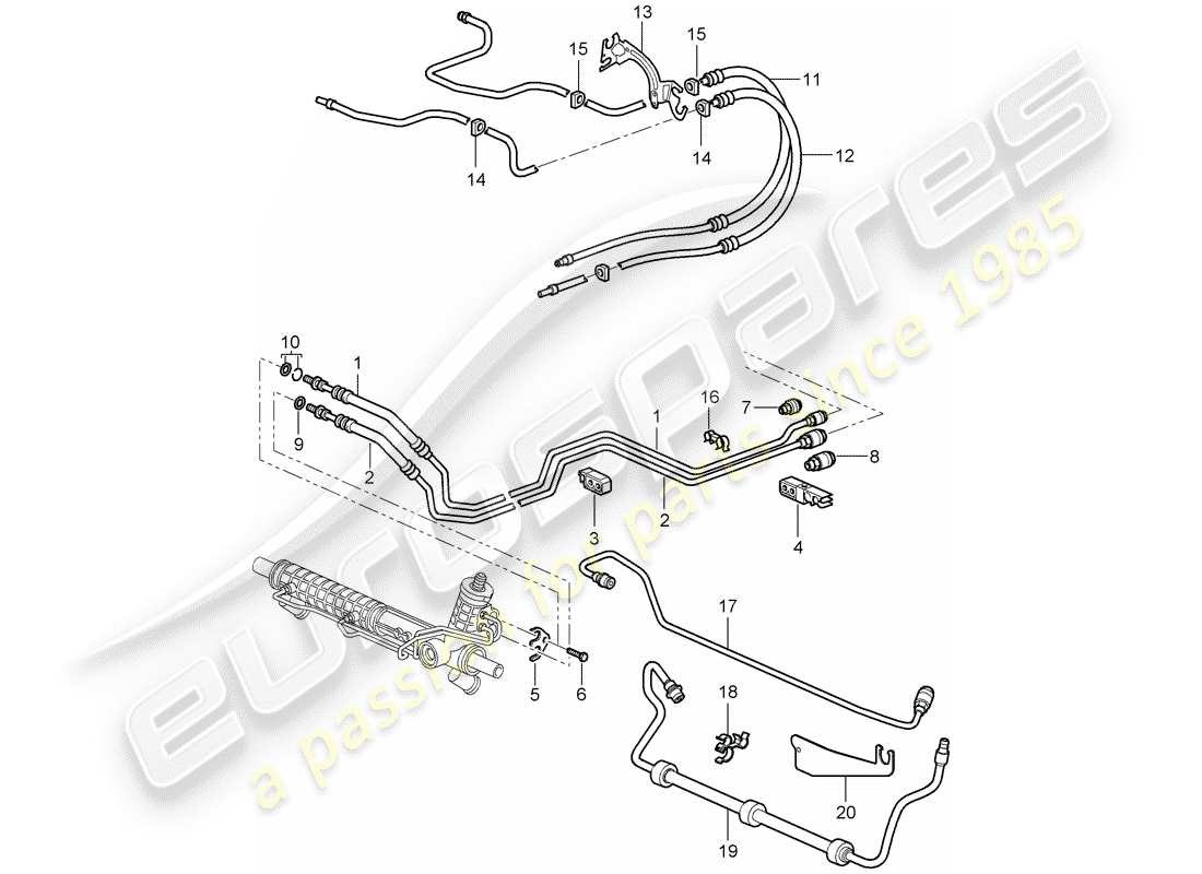porsche 2006 (987 cayman) power steering hydraulic line part diagram