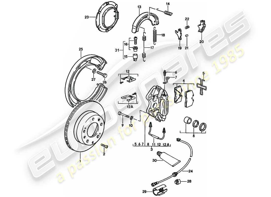 porsche 1986 (928) disc brakes - rear axle - d - mj 1986>> - mj 1986 part diagram