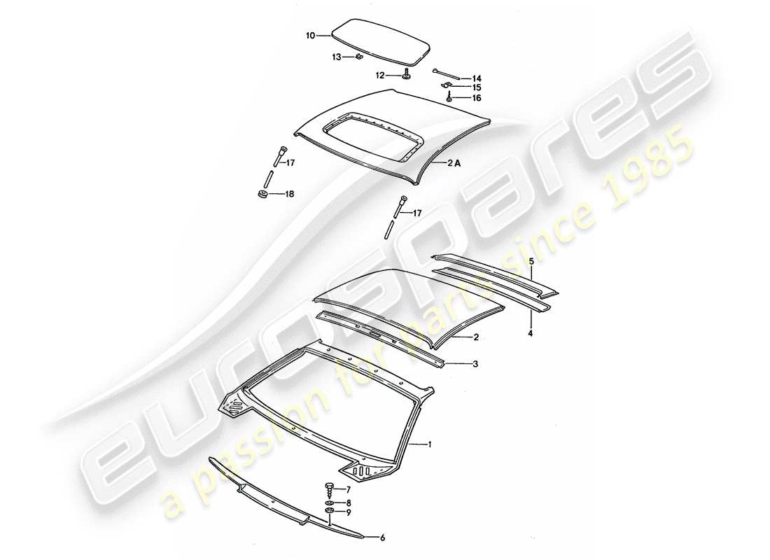 porsche 1992 (928) roof - cowl part diagram