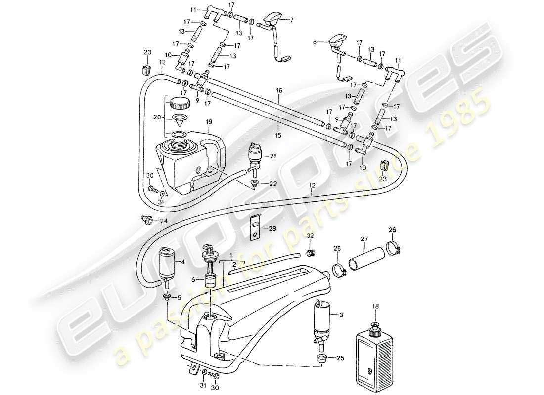 porsche 1992 (964) windshield washer unit parts diagram