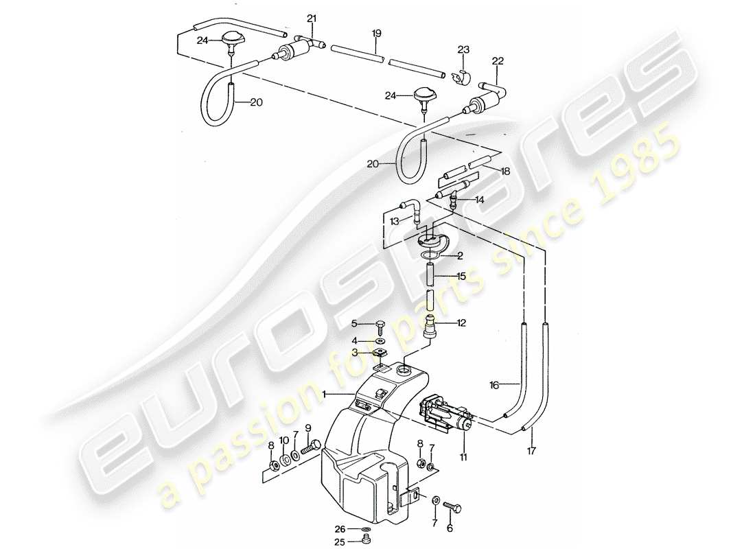 porsche 1986 (924s) windshield washer unit parts diagram