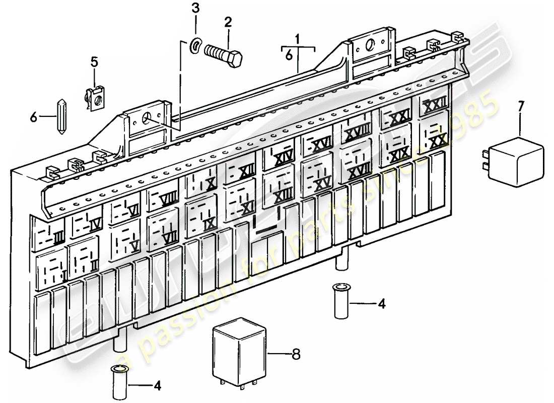 porsche 928 (1985) fuse box/relay plate - relay - fuse - d >> - mj 1984 part diagram