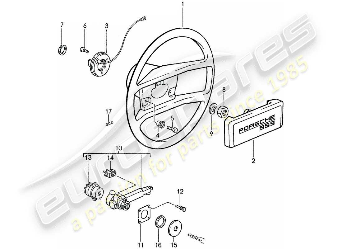 porsche 1988 (959) steering wheel parts diagram