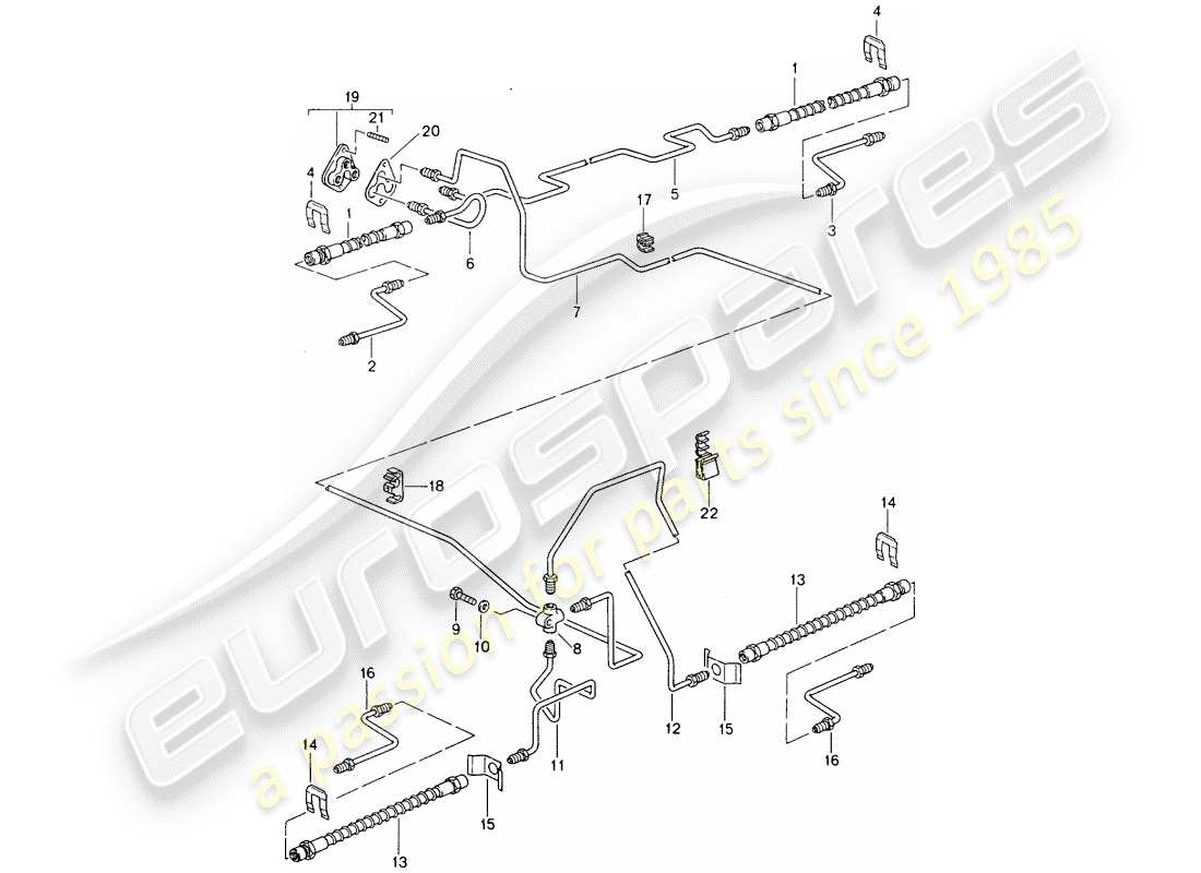porsche 1992 (964) brake line - front axle - underbody - rear axle parts diagram
