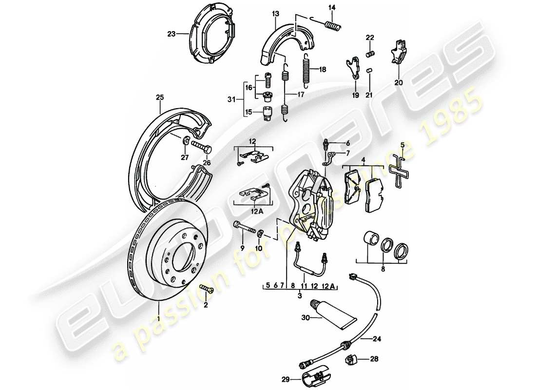 porsche 928 (1985) disc brakes - rear axle - d - mj 1986>> - mj 1986 part diagram