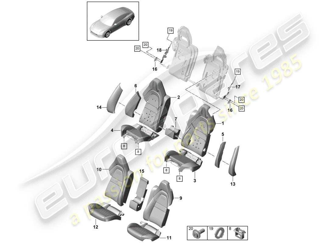 porsche 2020 (panamera 971-1) seat rear comfort version foam part part diagram