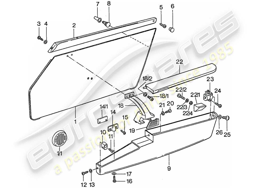 porsche 1975 (911) door panel part diagram