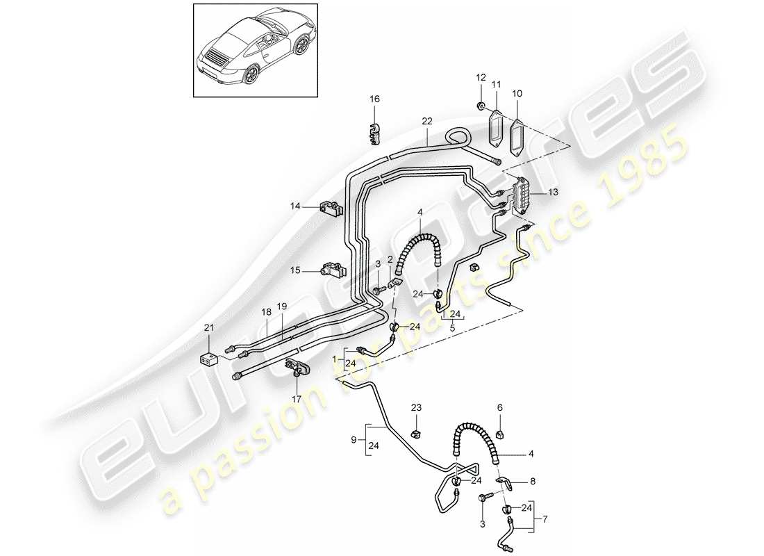 porsche 2009 (997-2) brake line parts diagram