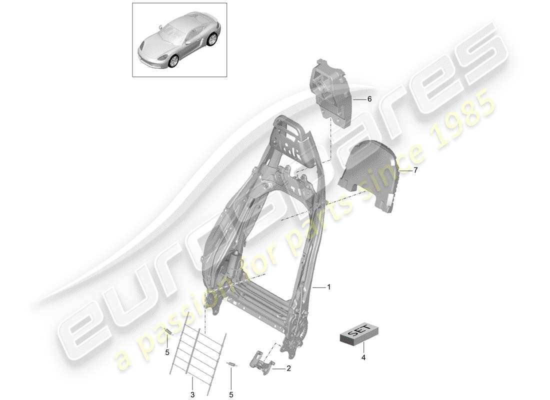 porsche 2019 (718 cayman) backrest frame lumbar support sports seat accessories part diagram