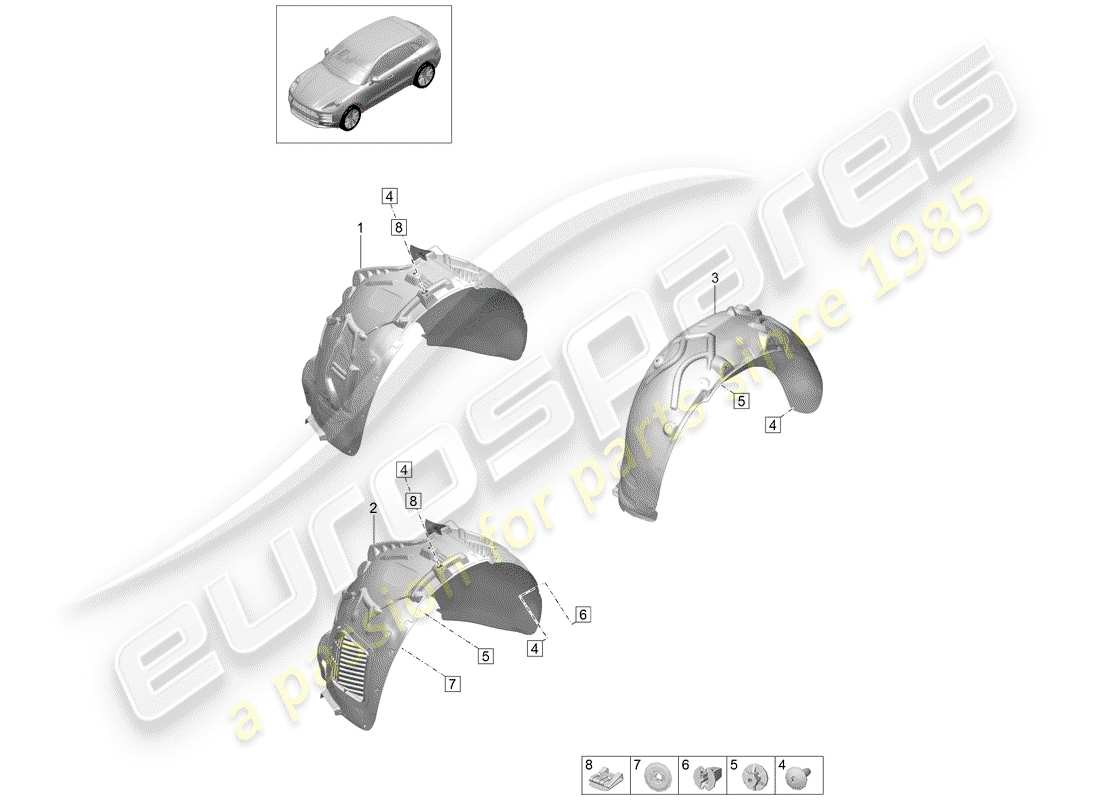 porsche 2020 (macan) wheel housing liner parts diagram