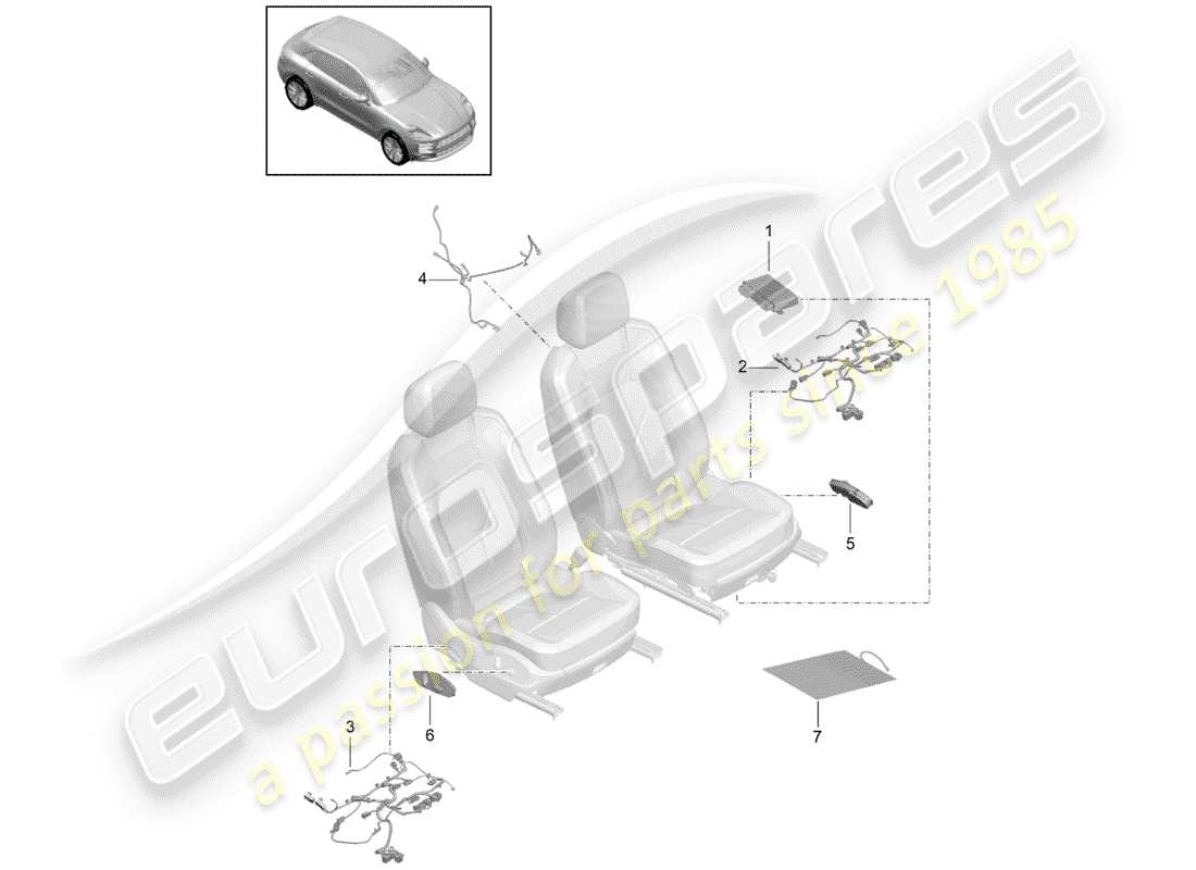 porsche 2019 (macan) electrics control units standard seat part diagram