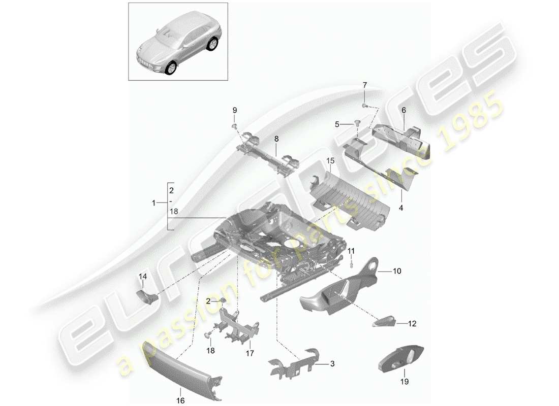 porsche 2018 (macan) seat frame accessories trim part diagram