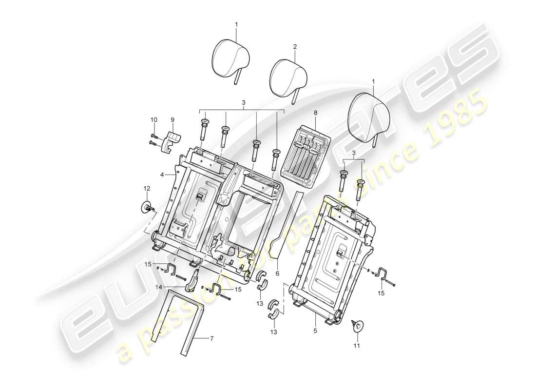porsche 2010 (cayenne e1 9pa) head restraint accessories backrest frame through-load aperture parts diagram
