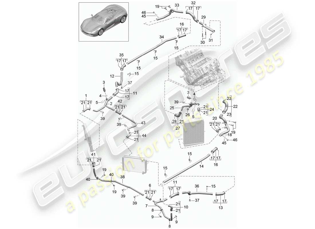 porsche 2015 (918 spyder) water cooling parts diagram