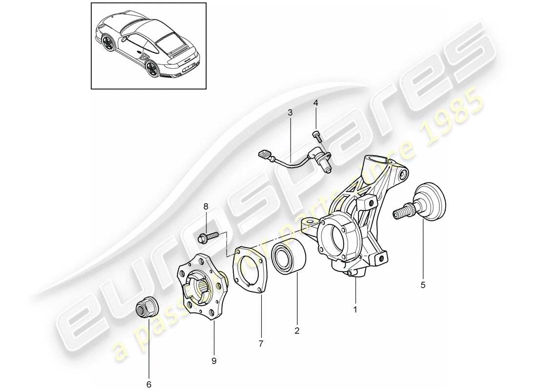porsche 911 t/gt2rs (2011) wheel carrier parts diagram