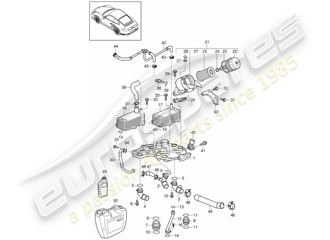 porsche 2011 (997-2 turbo / gt2 rs) oil filter parts diagram