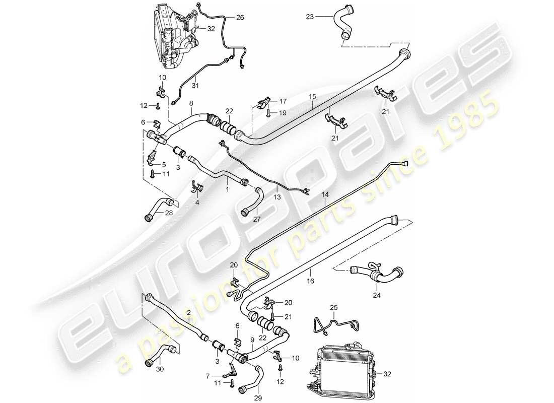 porsche 2010 (997-2 gt3) water cooling 2 parts diagram