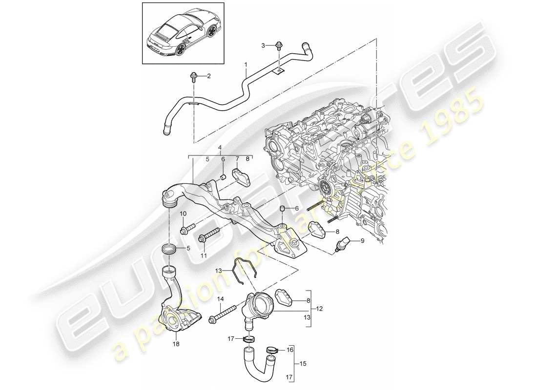 porsche 2011 (997-2 turbo / gt2 rs) sub-frame parts diagram