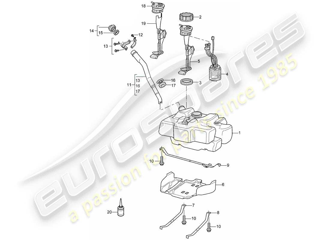 porsche 2005 (987 boxster) fuel tank parts diagram