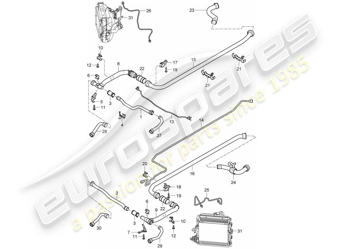 porsche 2012 (997-2 turbo / gt2 rs) water cooling 2 parts diagram