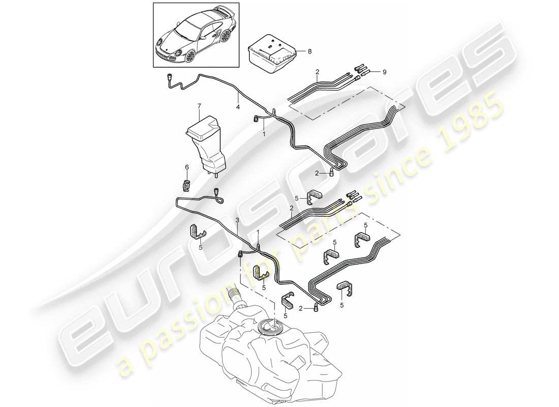 porsche 2011 (997-2 turbo / gt2 rs) fuel system parts diagram