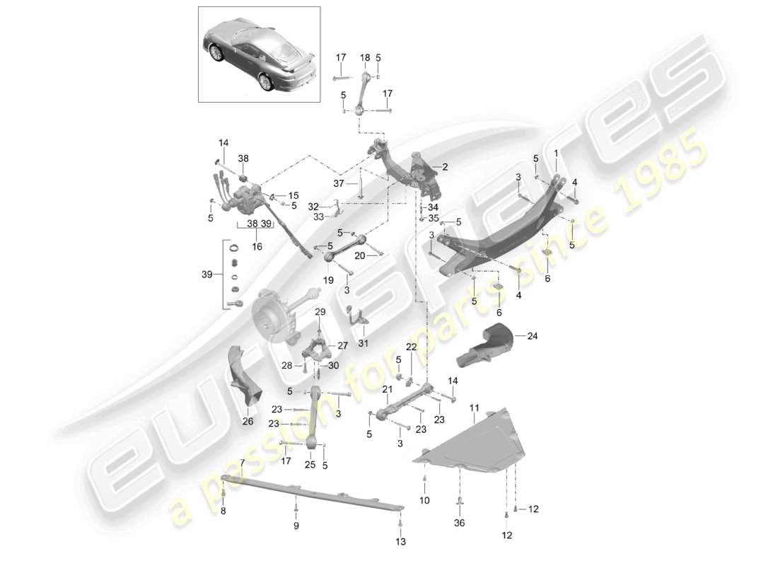 porsche 2014 (991-1 r/gt3/rs) rear axle side part carrier guide d >>- mj 2017 part diagram