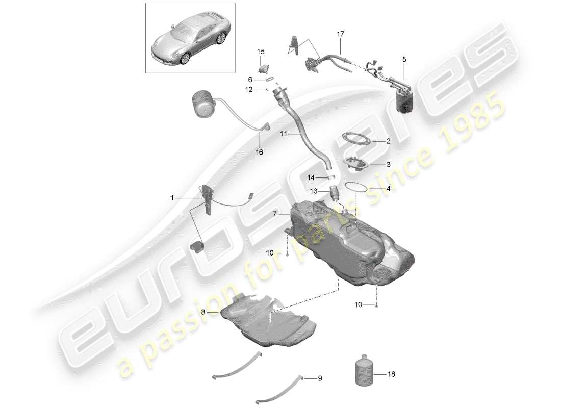 porsche 2015 (991-1 turbo) fuel tank part diagram