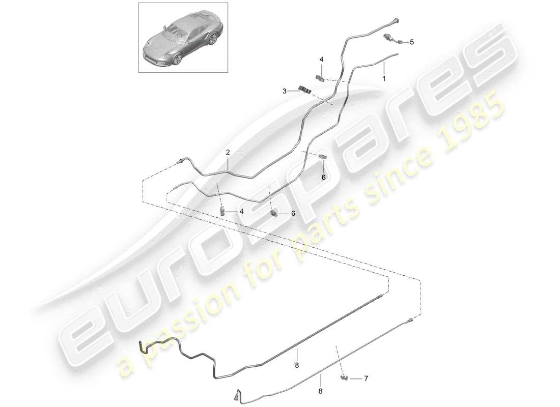 porsche 2015 (991-1 turbo) fuel line rear fuel supply system part diagram