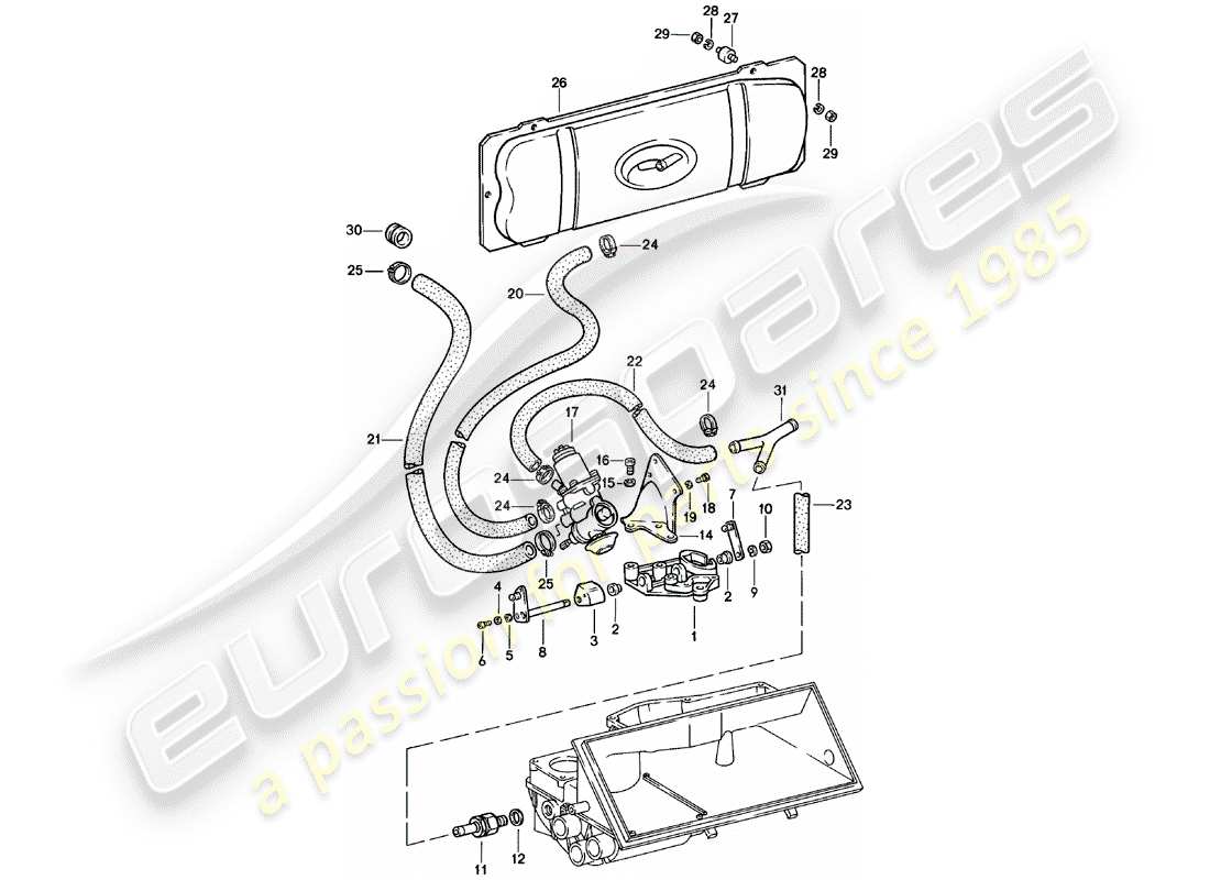 porsche 1981 (911) supplier - -spm- - vacuum system - for - clutch release part diagram