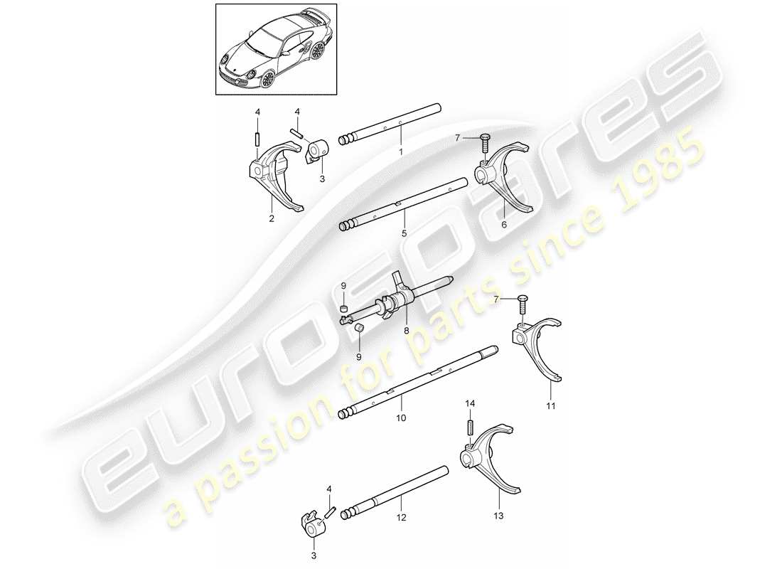 porsche 2011 (997-2 turbo / gt2 rs) selector shaft parts diagram