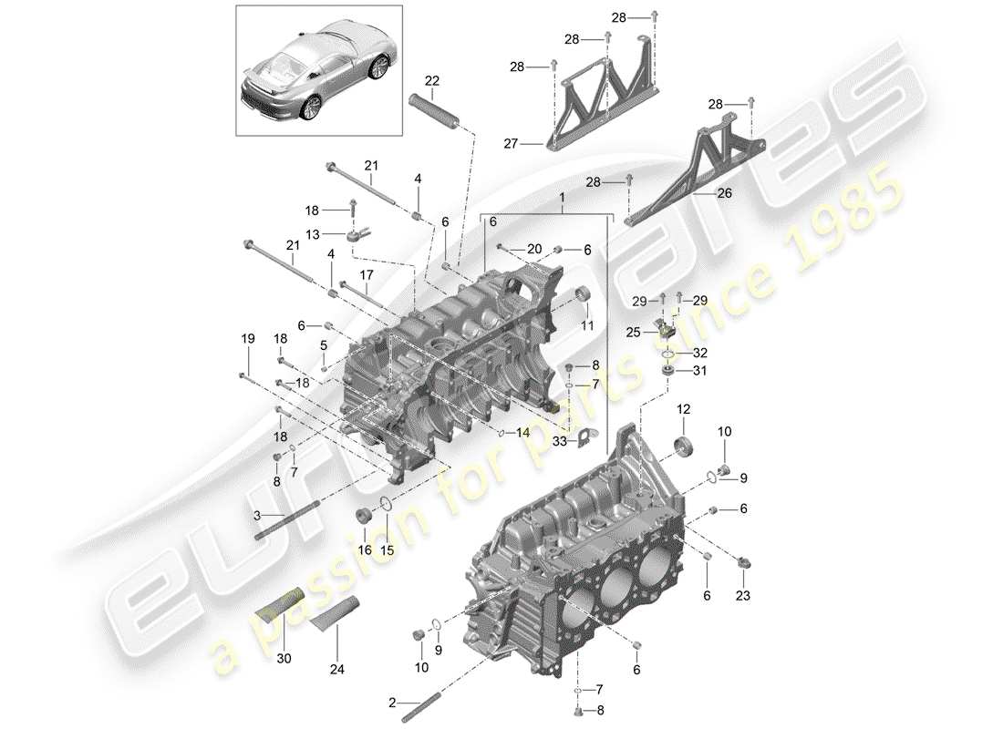 porsche 991r/gt3/rs (2017) crankcase parts diagram