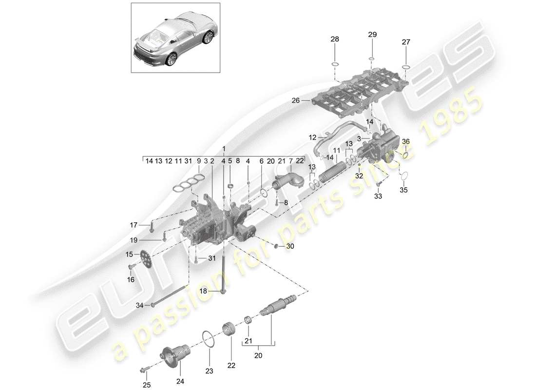 porsche 2014 (991-1 r/gt3/rs) oil pump part diagram