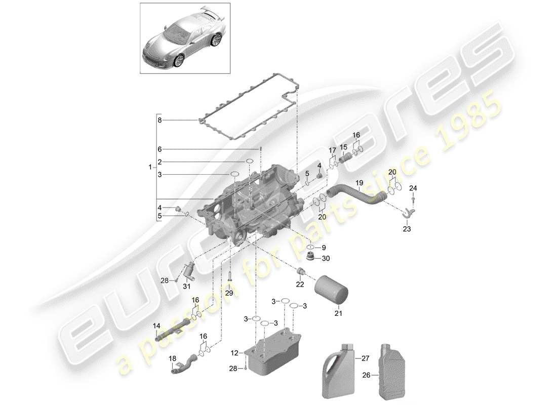 porsche 991r/gt3/rs (2014) oil filter parts diagram