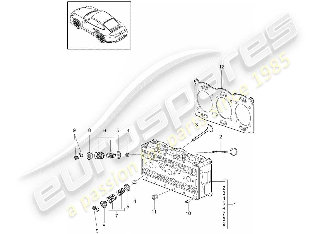 porsche 2011 (997-2 turbo / gt2 rs) cylinder head parts diagram