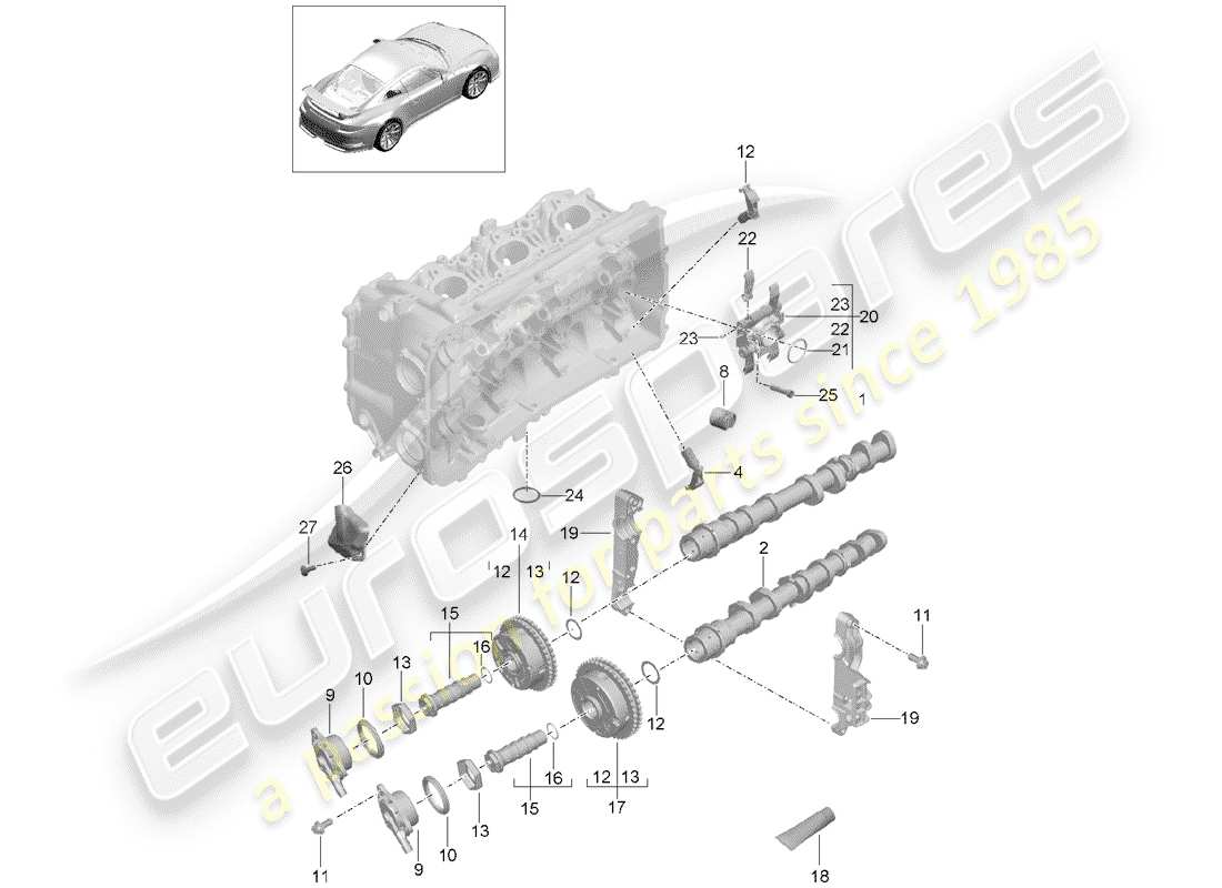 porsche 2014 (991-1 r/gt3/rs) camshaft camshaft adjuster unit compl. part diagram