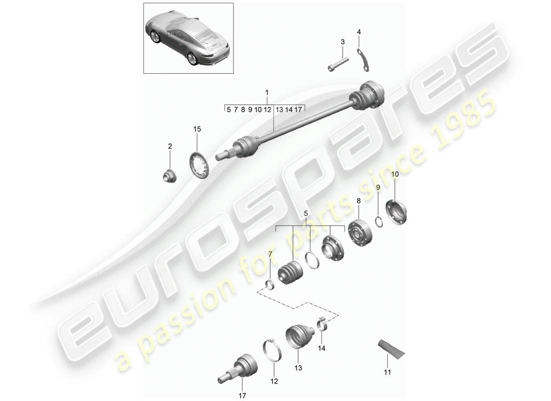 porsche 2014 (991-1) drive shaft parts diagram