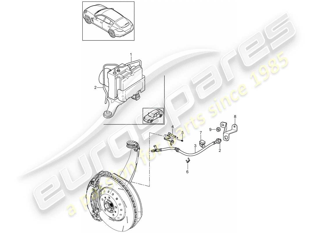 porsche 2012 (panamera 970) brake line front axle part diagram