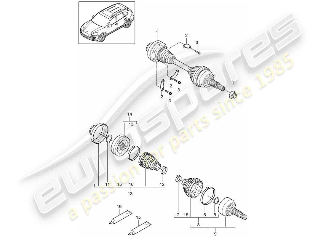 porsche cayenne e2 (2011) drive shaft parts diagram